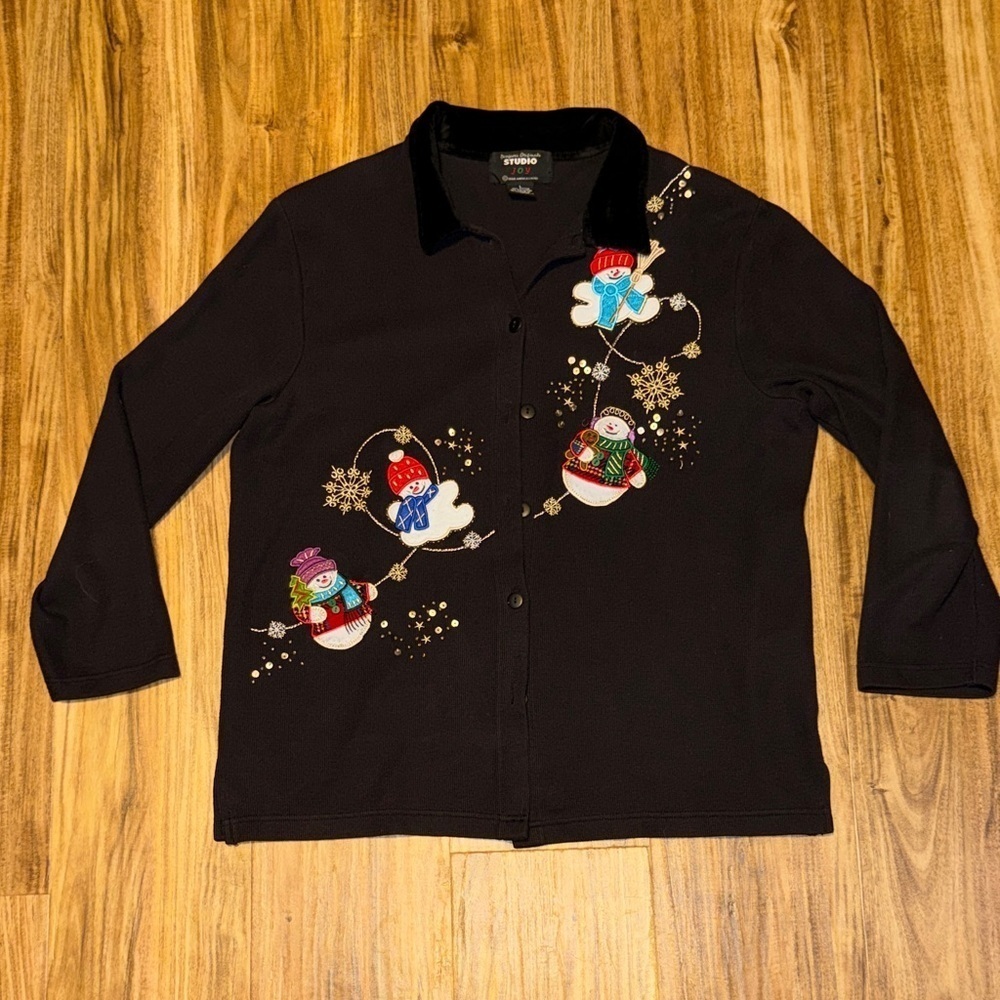Designers originals womens large 12 14 Shirt Button Up Holiday Christmas snowman